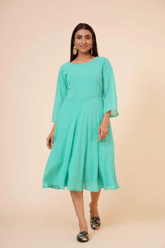 Women's Round Neck Georgette Party/ Casual Dress In Green - MIRACOLOS by Ruchi Tunics Wedding white Women's Round Neck Georgette Party/ Casual Dress In Green - MIRACOLOS by Ruchi Tunics Wedding white