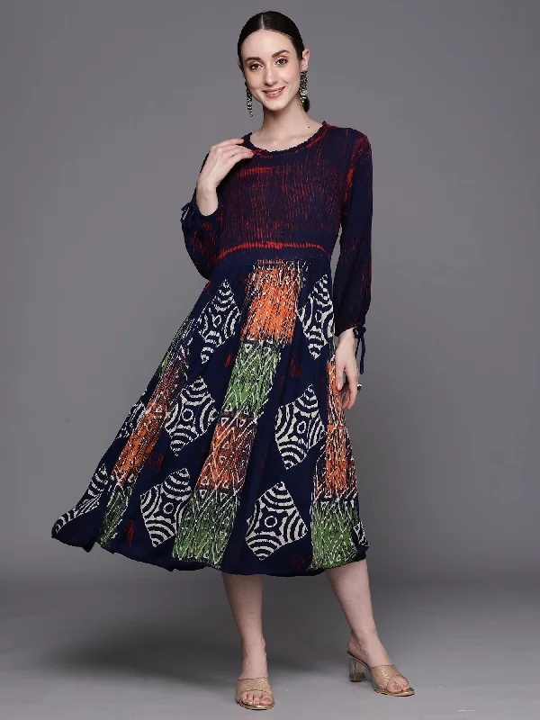 Women's Blue Color Block Printed Smart Casual Partywear Dress - Indo Era Tunics Lace romantic Women's Blue Color Block Printed Smart Casual Partywear Dress - Indo Era Tunics Lace romantic