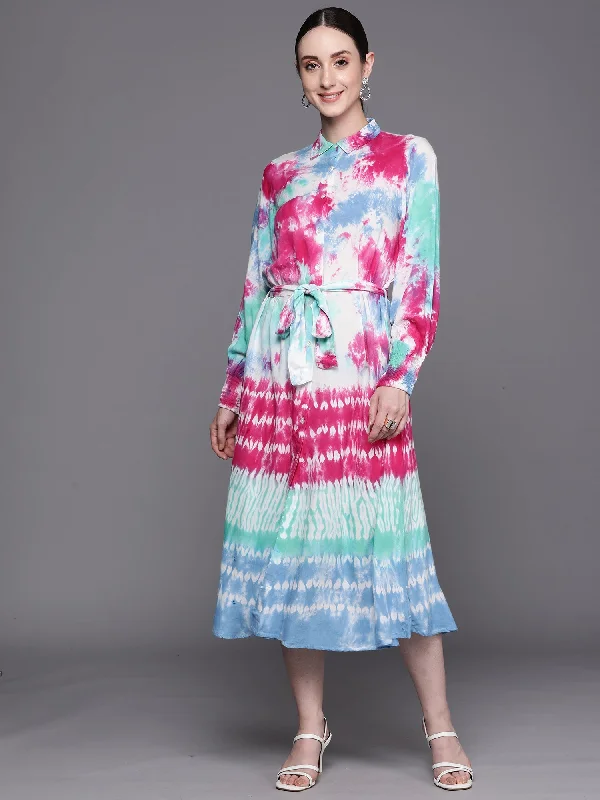 Women's Multi Tie & Dye Printed Smart Casual Partywear Dress - Indo Era Tunics Silk luxurious Women's Multi Tie & Dye Printed Smart Casual Partywear Dress - Indo Era Tunics Silk luxurious