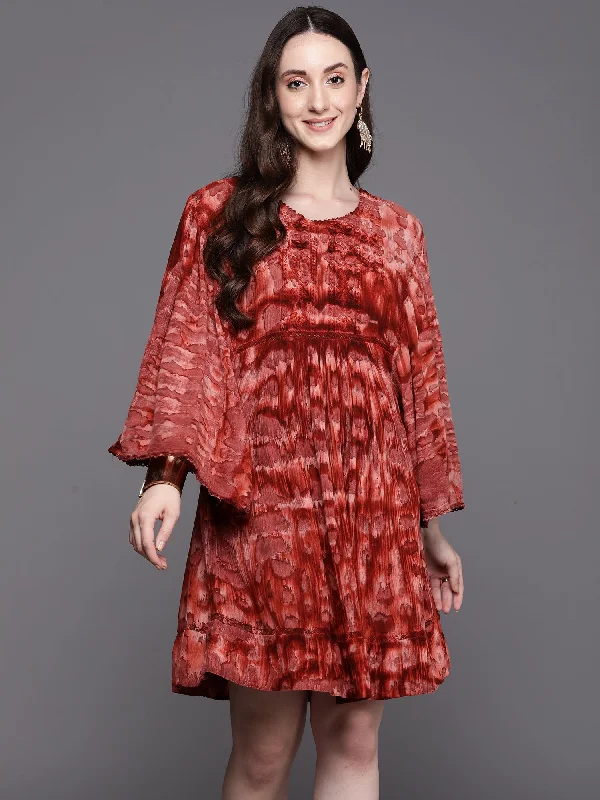 Women's Orange Tie & Dye Printed Smart Casual Partywear Dress - Indo Era Tunics Mesh breathable Women's Orange Tie & Dye Printed Smart Casual Partywear Dress - Indo Era Tunics Mesh breathable