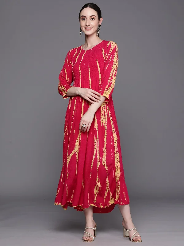 Women's Pink Tie & Dye Printed Smart Casual Partywear Dress - Indo Era Tunics Plaid country Women's Pink Tie & Dye Printed Smart Casual Partywear Dress - Indo Era Tunics Plaid country