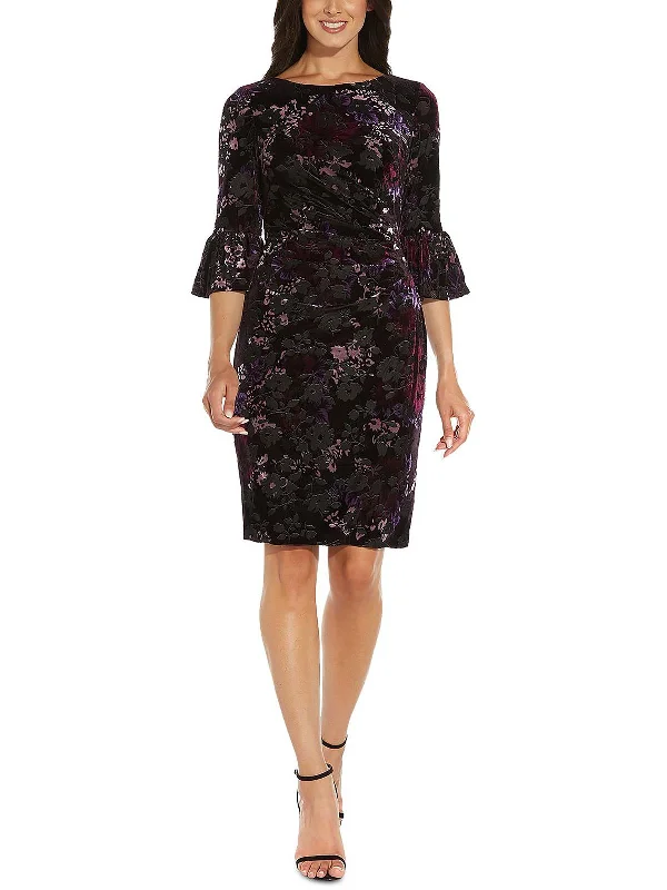 Womens Velour Mini Sheath Dress Fashionable Lace-Trim Mini Dress