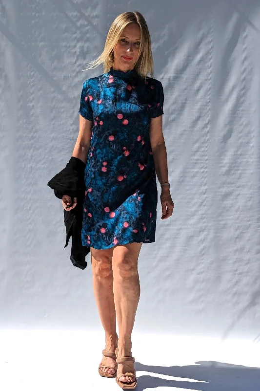 60s Short Mod Party Evening Blue Black Print Dress Tunics Designer luxury