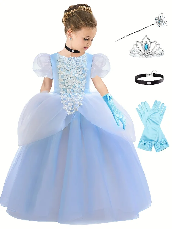 Charming Puff-Sleeve Princess Dress & Party Accessories Set - Perfect Gift for Girls' Birthdays & Performances Tunics Office stylish Charming Puff-Sleeve Princess Dress & Party Accessories Set - Perfect Gift for Girls' Birthdays & Performances Tunics Office stylish