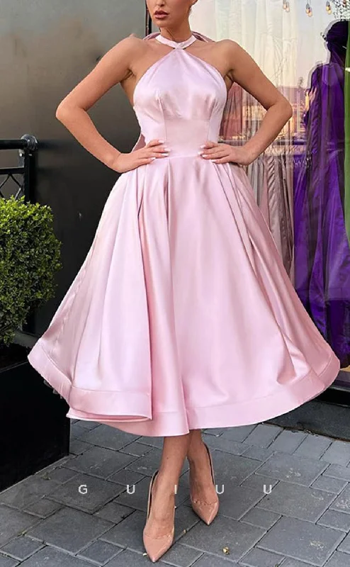 GH741 - Elegant Simple Halter Satin Long Party Homecoming Prom Dress With Bow Tunics Summer linen GH741 - Elegant Simple Halter Satin Long Party Homecoming Prom Dress With Bow Tunics Summer linen