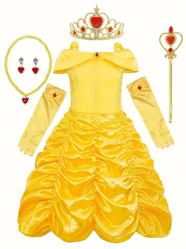 Girls Adorable Beauty Princess Costume Dress Up Dresses Birthday Party Halloween Cosplay Clothes With Accessories Tunics Party sparkling Girls Adorable Beauty Princess Costume Dress Up Dresses Birthday Party Halloween Cosplay Clothes With Accessories Tunics Party sparkling
