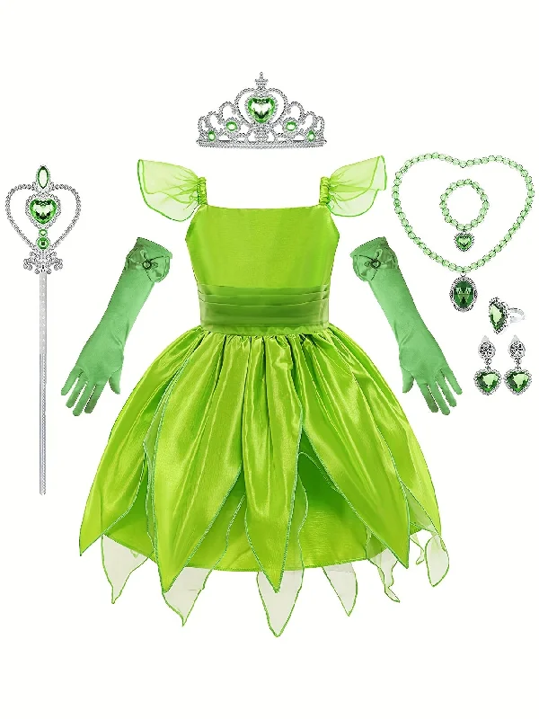 Girls Creative Cute Cartoon Cosplay Princess Dress With Accessories Set Cosplay Dress Decorative Accessories For Halloween Holiday Party Performance Tunics Wedding white Girls Creative Cute Cartoon Cosplay Princess Dress With Accessories Set Cosplay Dress Decorative Accessories For Halloween Holiday Party Performance Tunics Wedding white