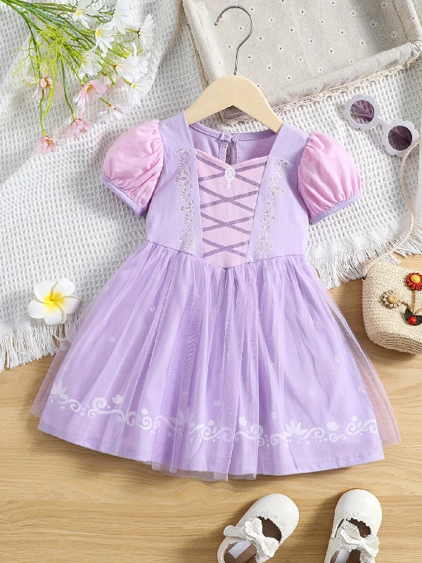 Girls Princess Dress Puff Sleeve Tulle Ribbon Print Halloween Holiday Party Prom Birthday Performance Dress Tunics Ceremony elegant Girls Princess Dress Puff Sleeve Tulle Ribbon Print Halloween Holiday Party Prom Birthday Performance Dress Tunics Ceremony elegant