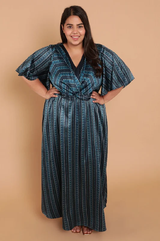 Navy Printed Party Gown Tunics Sophisticated sleek