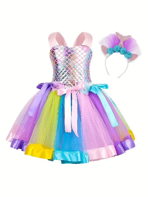 Tutu Dress and Headband Set - Sparkling Fish Scale Pattern Mesh Outfit for Girls - Perfect for Christmas, Halloween, Birthday Party, Performance, and Gift-Giving Occasions Tunics Hiking breathable Tutu Dress and Headband Set - Sparkling Fish Scale Pattern Mesh Outfit for Girls - Perfect for Christmas, Halloween, Birthday Party, Performance, and Gift-Giving Occasions Tunics Hiking breathable