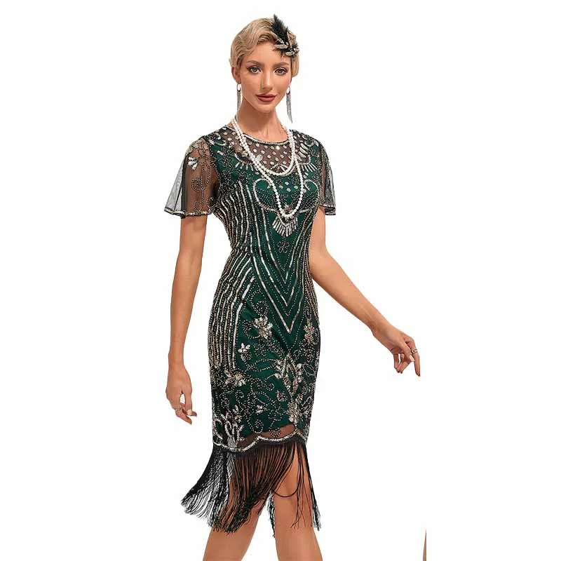 Women's Gatsby Dress - Flapper Dress 1920s Sequin Beaded Dress for Party Tunics Lace romantic Women's Gatsby Dress - Flapper Dress 1920s Sequin Beaded Dress for Party Tunics Lace romantic
