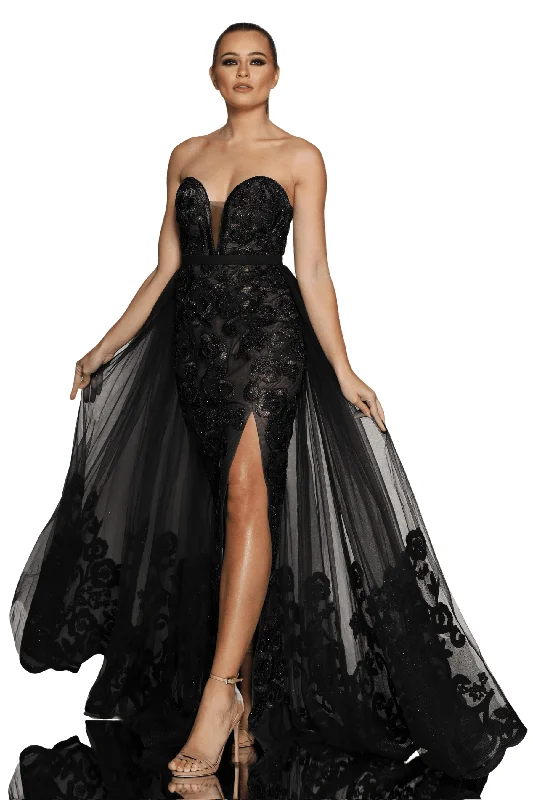 JADORE Sienna Gown with Overskirt JX1067 (Black/Nude) - RRP $899 lace skirt romantic JADORE Sienna Gown with Overskirt JX1067 (Black/Nude) - RRP $899 lace skirt romantic