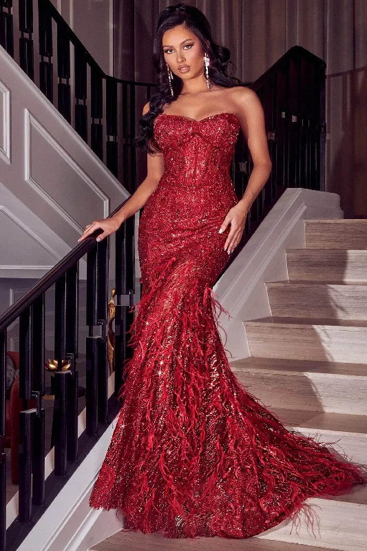 PORTIA & SCARLETT PS23263 Strapless Trumpet Evening Gown with Feather Skirt seamless skirt comfort PORTIA & SCARLETT PS23263 Strapless Trumpet Evening Gown with Feather Skirt seamless skirt comfort