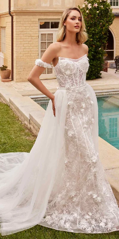 Ladivine CD861W Long Fit and Flare Bridal Gown Removable Overskirt lace skirt delicate Ladivine CD861W Long Fit and Flare Bridal Gown Removable Overskirt lace skirt delicate