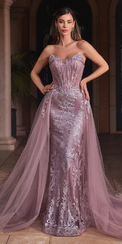 Ladivine J858 Long Strapless Glitter Mermaid Gown Removable Tulle Skirt floral skirt print Ladivine J858 Long Strapless Glitter Mermaid Gown Removable Tulle Skirt floral skirt print