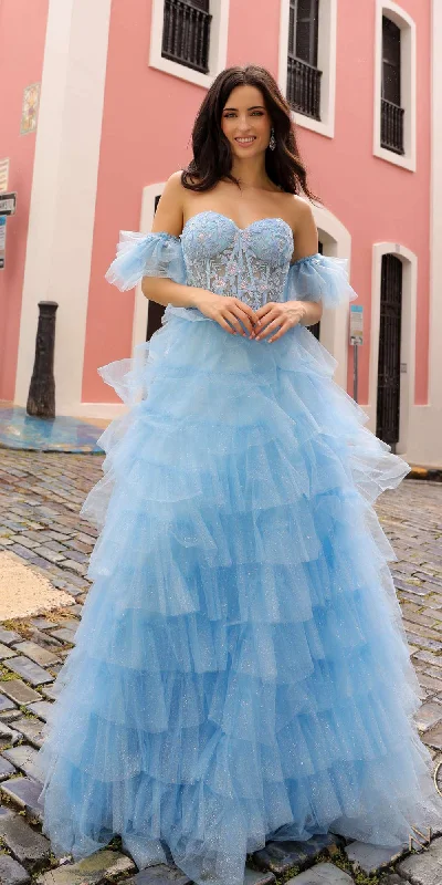 Nox Anabel T1338 Long Ruffled Tiered Skirt A-Line Ball Gown Arm Cuffs flowy skirt hem Nox Anabel T1338 Long Ruffled Tiered Skirt A-Line Ball Gown Arm Cuffs flowy skirt hem