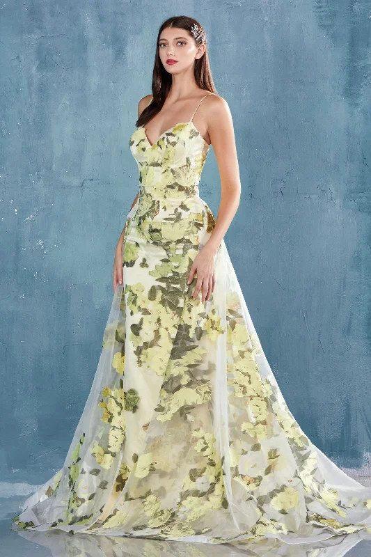 Spaghetti Strap Sweetheart Sheath Organza Print Gown With An Overskirt. Back Zipper Closure, No Stretch. by Andrea and Leo -A0770 vintage skirt charm Spaghetti Strap Sweetheart Sheath Organza Print Gown With An Overskirt. Back Zipper Closure, No Stretch. by Andrea and Leo -A0770 vintage skirt charm