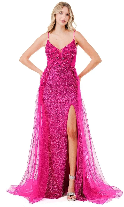 Aspeed Design L2784F - Wide V-Neck Evening Gown with Overskirt chiffon skirt floaty