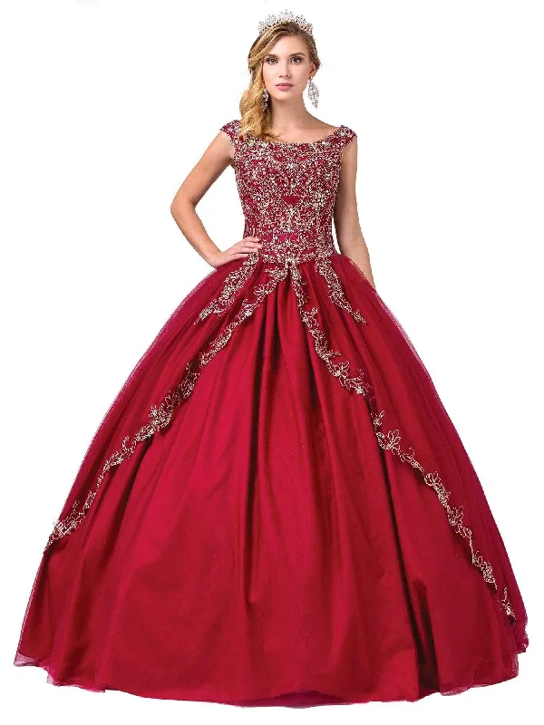 Dancing Queen - 1343 Cap Sleeve Gilt-Appliqued Overskirt Ballgown corduroy skirt durable Dancing Queen - 1343 Cap Sleeve Gilt-Appliqued Overskirt Ballgown corduroy skirt durable