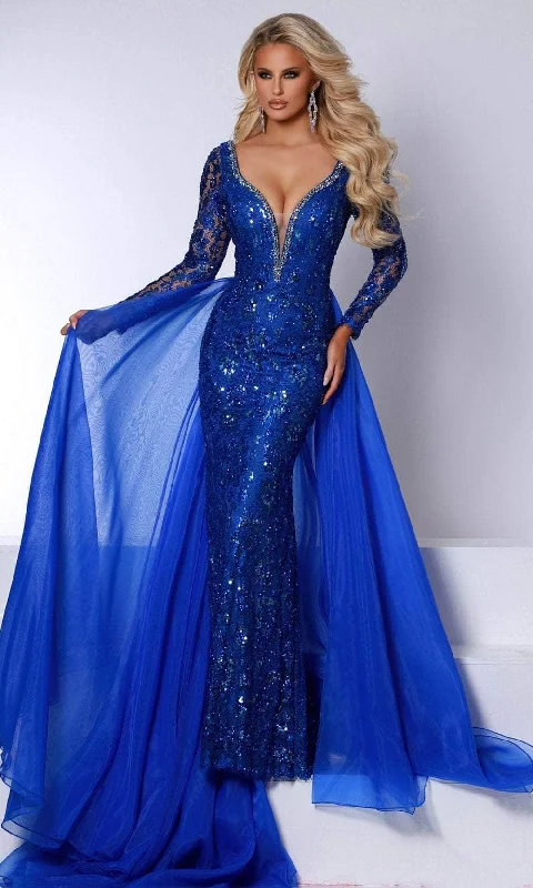 Johnathan Kayne 2732 - Beaded Lace Gown with Overskirt denim skirt trendy