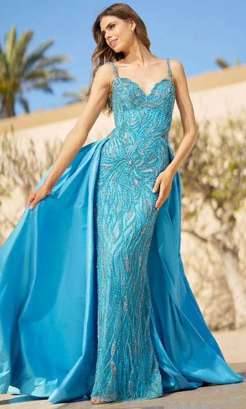Sherri Hill 55935 - Bead-Detailed Long Sheath Gown with Overskirt ruffled skirt detail Sherri Hill 55935 - Bead-Detailed Long Sheath Gown with Overskirt ruffled skirt detail