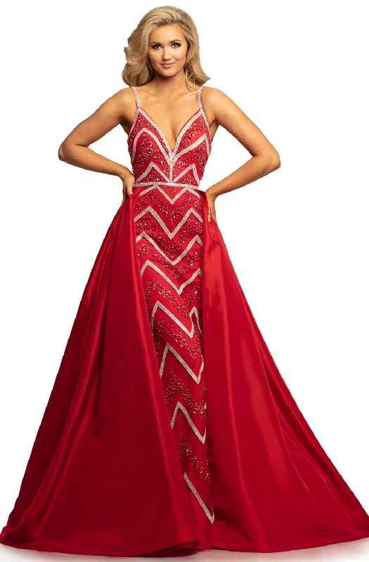 Johnathan Kayne - Adorned Chevron Stripe Overskirt Gown 2052SC cashmere skirt fine